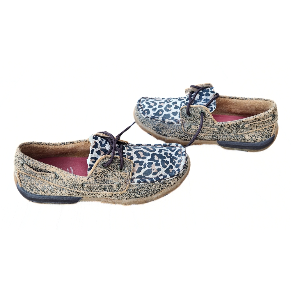 Twisted X Distressed Leopard Print Mocs Womens Size 6